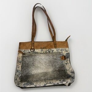 Myra Bag Himbac Upcycled Canvas & Cowhide Leather Tote Bag S-1251